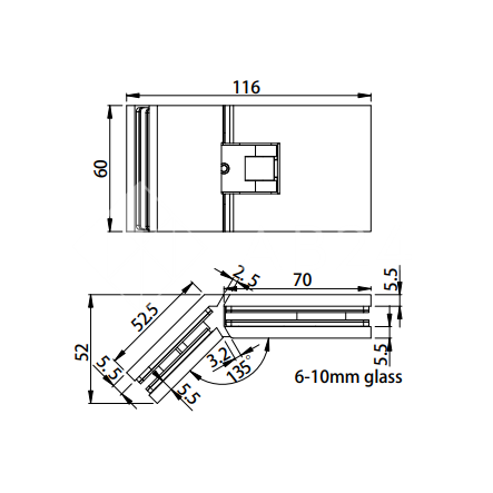 Петля Афродита FDP-234 стекло-стекло 135° с крышками, латунь/брашированное золото