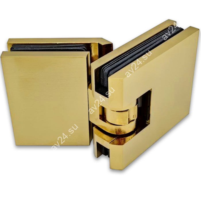 Петля Афродита FDP-234 стекло-стекло 135° с крышками, латунь/брашированное золото