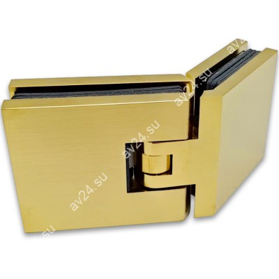 Петля Афродита FDP-234 стекло-стекло 135° с крышками, латунь/брашированное золото