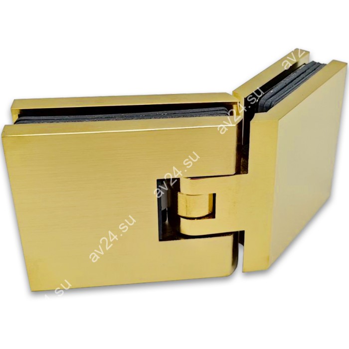 Петля Афродита FDP-234 стекло-стекло 135° с крышками, латунь/брашированное золото