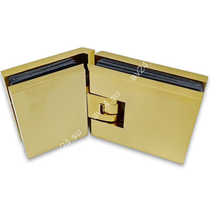 Петля Афродита FDP-234 стекло-стекло 135° с крышками, латунь/брашированное золото