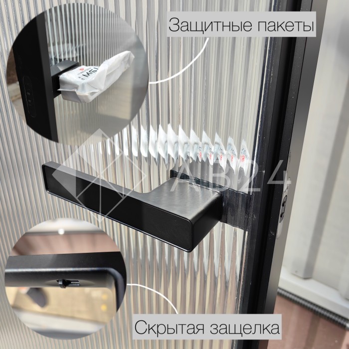 Дверь тонкая алюминиевая межкомнатная 800х2000 левая открывание внутрь, стекло рифленое прозрачное FMD-6L-1 AL/Bl-Rc Черная