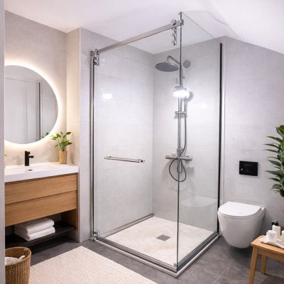 Комплект раздвижной системы Клио FDS-105 c двумя рельсами, для трубы 30х10, нержавейка/полированный