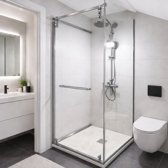 Комплект раздвижной системы Клио FDS-105 c двумя рельсами, для трубы 30х10, нержавейка/полированный