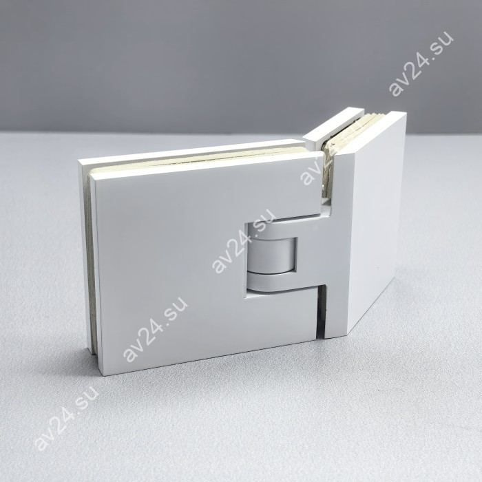 Петля Афродита FDP-234 стекло-стекло 135° с крышками, латунь/белый