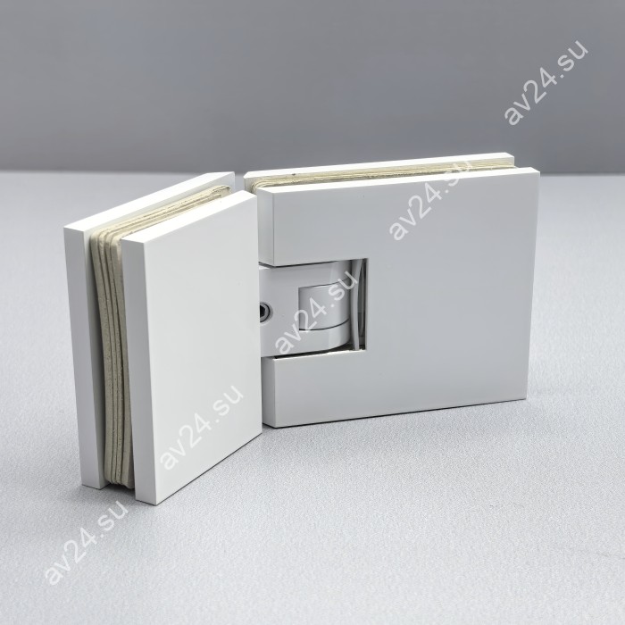 Петля Афродита FDP-234 стекло-стекло 135° с крышками, латунь/белый