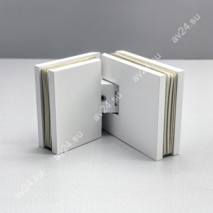 Петля Афродита FDP-234 стекло-стекло 135° с крышками, латунь/белый