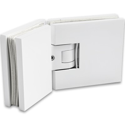 Петля Афродита FDP-234 стекло-стекло 135° с крышками, латунь/белый