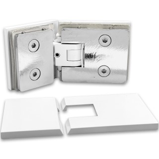 Петля Афродита FDP-234 стекло-стекло 135° с крышками, латунь/белый