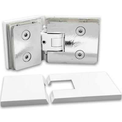 Петля Афродита FDP-234 стекло-стекло 135° с крышками, латунь/белый