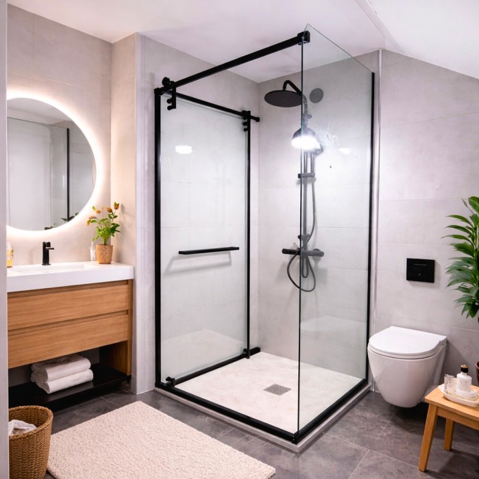 Комплект раздвижной системы Клио FDS-105 c двумя рельсами, для трубы 30х10, нержавейка/черный