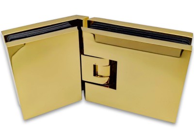 Петля Афродита FDP-234 стекло-стекло 135° с крышками, латунь/золото