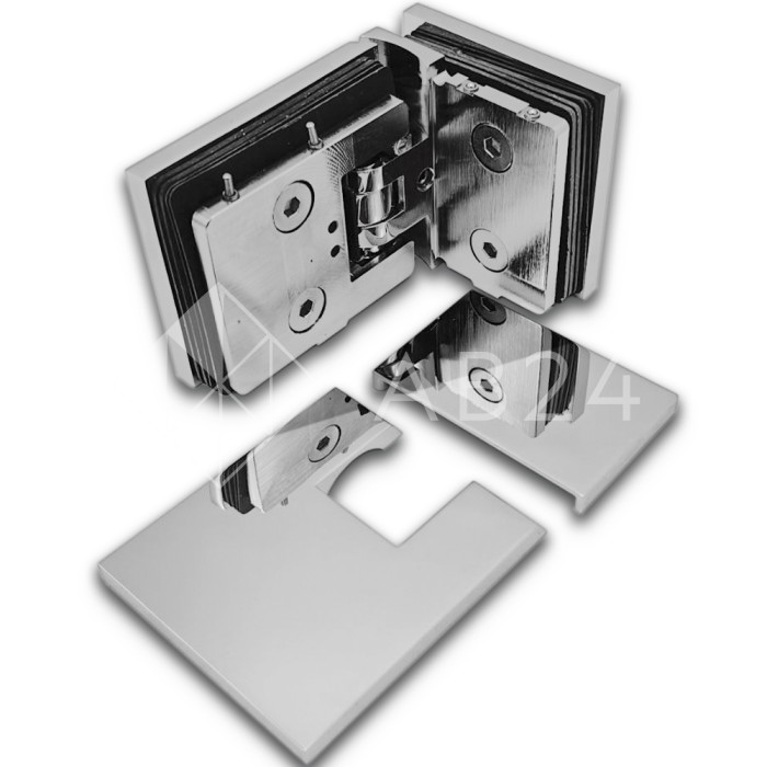 Петля Аврора FDP-184 стекло-стекло 90° с крышками, латунь/хром