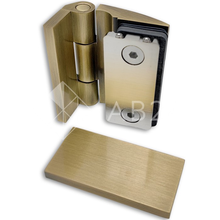 Петля Европа FDP-118 стена-стекло 90° с крышками, латунь/бронза