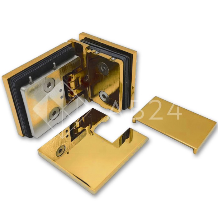 Петля Аврора FDP-184 стекло-стекло 90° с крышками, латунь/золото