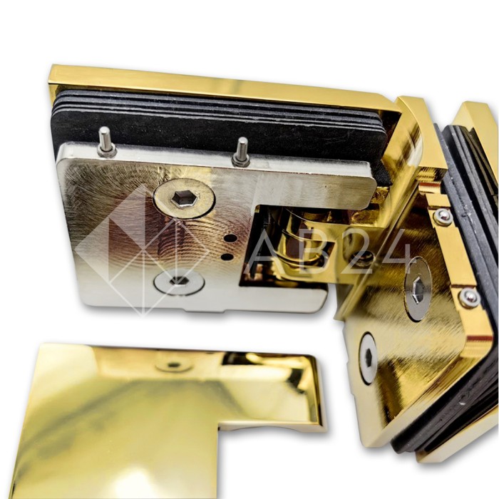 Петля Аврора FDP-184 стекло-стекло 90° с крышками, латунь/золото