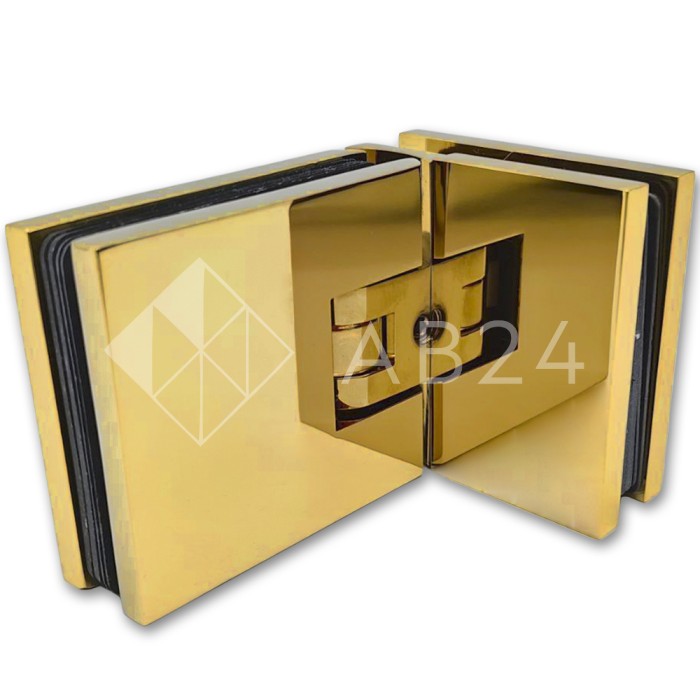 Петля Аврора FDP-184 стекло-стекло 90° с крышками, латунь/золото