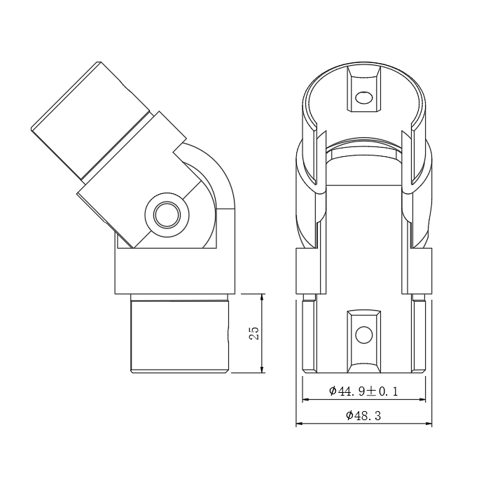 Отвод поворотный FOP-48p.08 с пазом для поручня Ø48.3 мм, нержавейка/матовый
