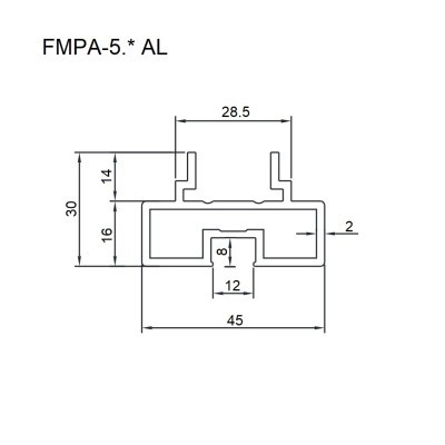 Профиль для стекла FMPA-5.2 верхний, нижний, длина 2 м для раздвижной системы FDS-18, алюминий/черный