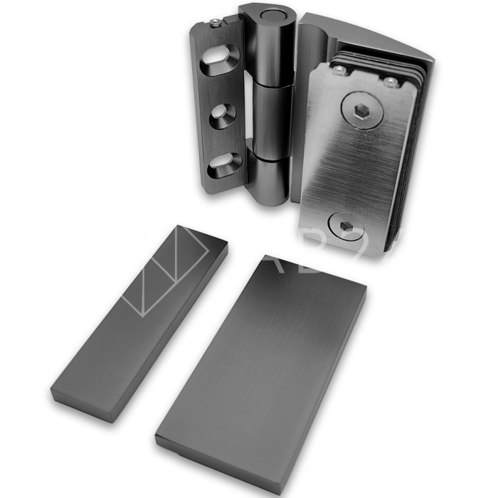 Петля Европа FDP-118 стена-стекло 90° с крышками, латунь/оружейная сталь