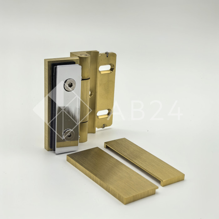 Петля Гера FDP-120 стена-стекло, открывание 90° наружу, латунь/брашированное золото