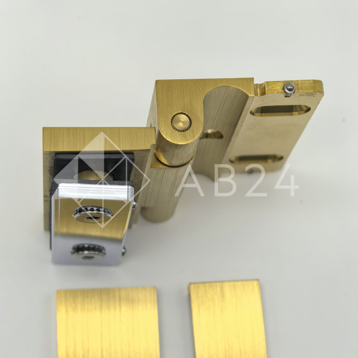 Петля Гера FDP-120 стена-стекло, открывание 90° наружу, латунь/брашированное золото