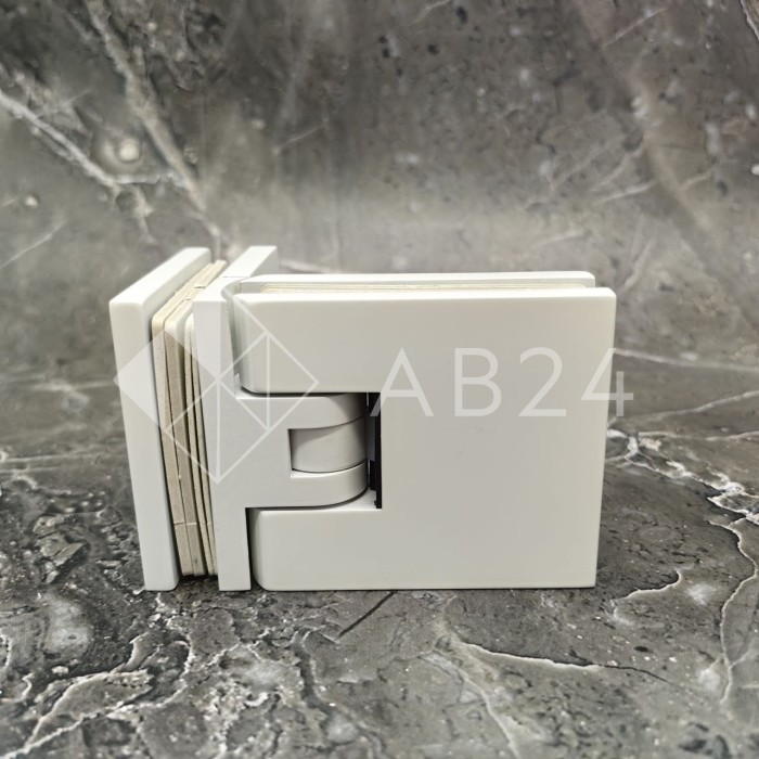 Петля Аврора FDP-184 стекло-стекло 90° с крышками, латунь/белый