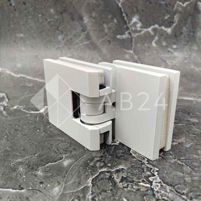 Петля Аврора FDP-184 стекло-стекло 90° с крышками, латунь/белый