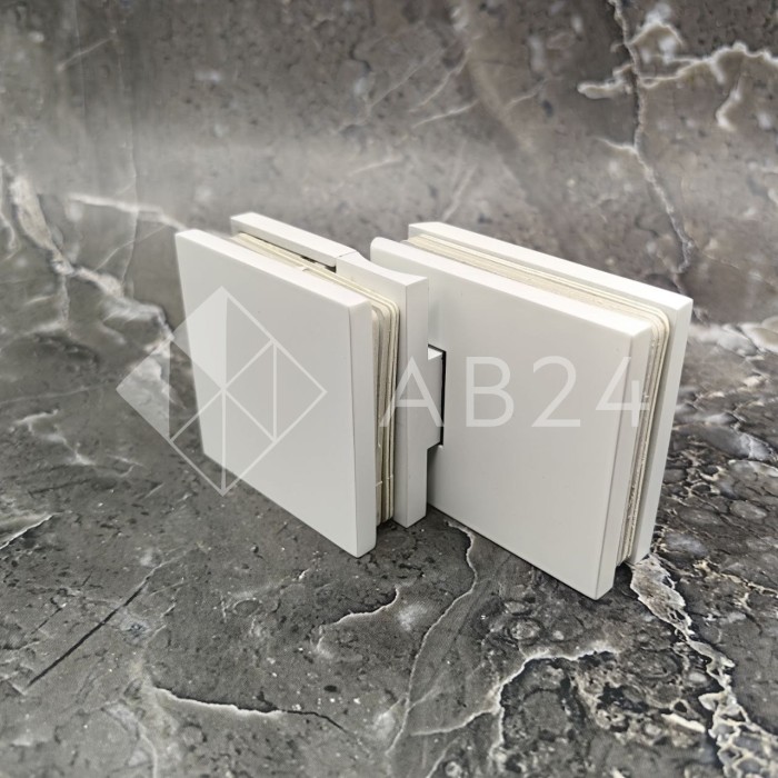 Петля Аврора FDP-184 стекло-стекло 90° с крышками, латунь/белый