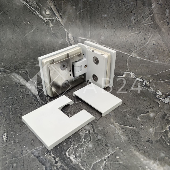 Петля Аврора FDP-184 стекло-стекло 90° с крышками, латунь/белый