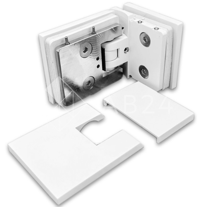 Петля Аврора FDP-184 стекло-стекло 90° с крышками, латунь/белый