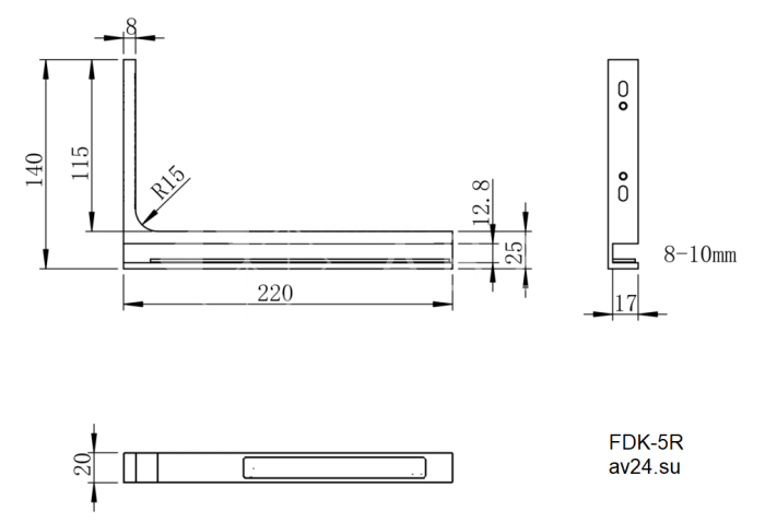 FDK-5R SUS304/MW: Угловой стабилизатор Диор стена-стекло 90˚ правый, нержавейка/белый