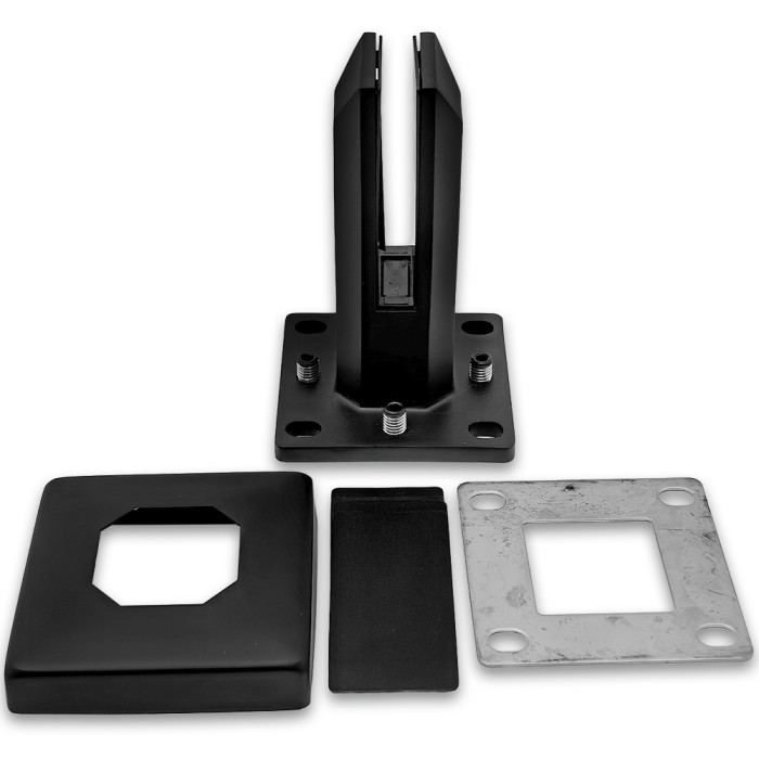 Стойка FOS-102 ПРЕМИУМ для стекла напольная, 100х158 мм, без сверления, дюплекс/черный