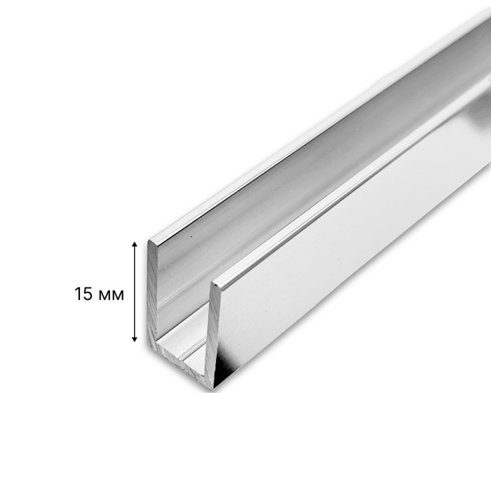 Профиль для стекла FDPA-52.22 с дефектом, 15х12х1.5, длина 2,2 м, алюминий/полированный