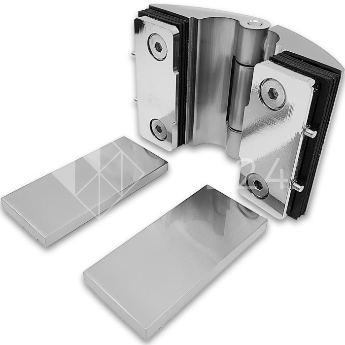 Петля Европа FDP-113 стекло-стекло 180° с крышками, латунь/матовый