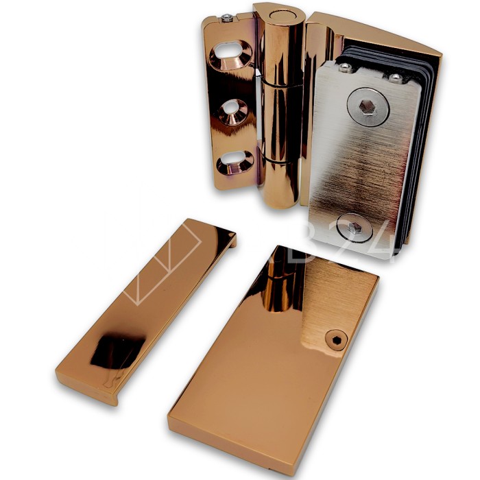 Петля Европа FDP-118 стена-стекло 90° с крышками, латунь/розовое золото