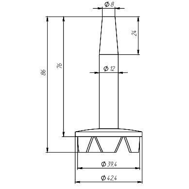 Наконечник штырь FOP-42.25 сварной для трубы O42 без ложемента, GRIT 600, нержавейка/полированный