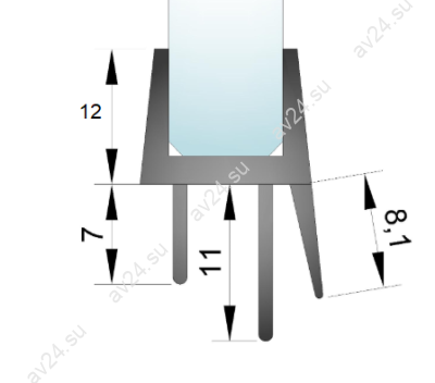 Уплотнитель FDPP-439.8 ПРЕМИУМ нижний ус-7мм,ус-11мм,прозрачный 1,1 м под стекло 8 мм