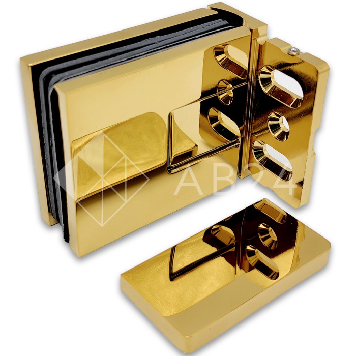 Петля Сирена FDP-210 стена-стекло 90° с крышками с бок. креплением, латунь/золото