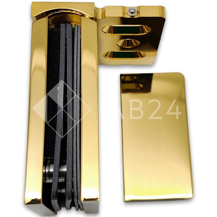 Петля Сирена FDP-210 стена-стекло 90° с крышками с бок. креплением, латунь/золото