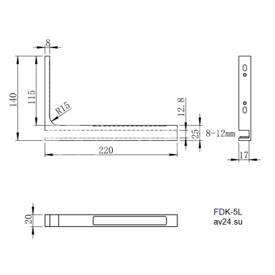 Угловой стабилизатор Диор FDK-5L стена-стекло 90˚ левый, нержавейка/золото