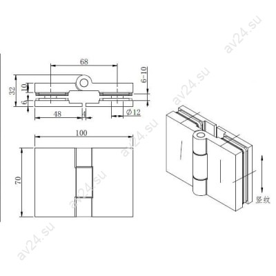 Петля FDP-272 Новая Майя стекло-стекло 180°, латунь/черный