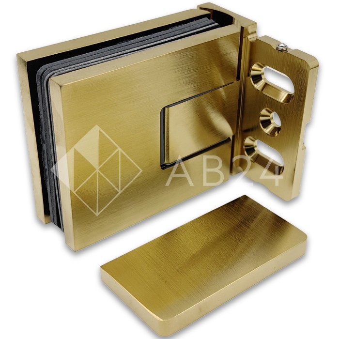 Петля Сирена FDP-210 стена-стекло 90° с крышками с бок. креплением, латунь/брашированное золото