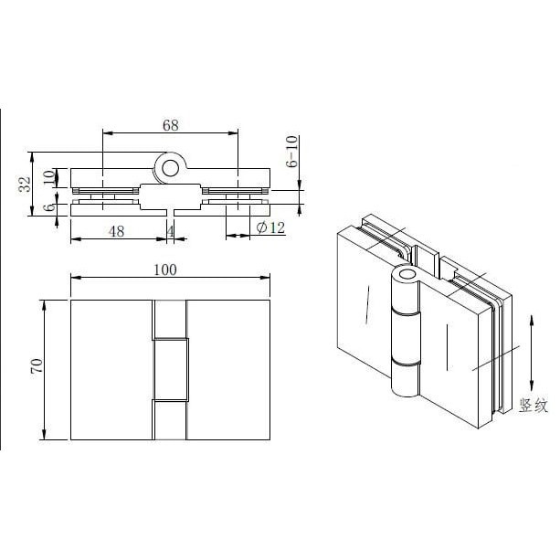 Петля FDP-272 Новая Майя стекло-стекло 180°, латунь/брашированное золото