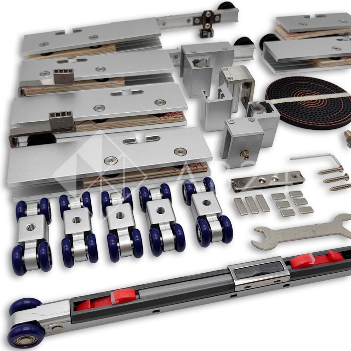 Раздвижная система FDS-20.31 телескопическая для четырех дверей, одна неподвижная 3+1, алюминий/анодированный