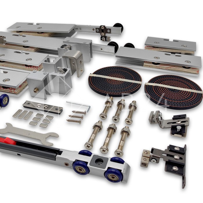 Раздвижная система FDS-20.31 телескопическая для четырех дверей, одна неподвижная 3+1, алюминий/анодированный