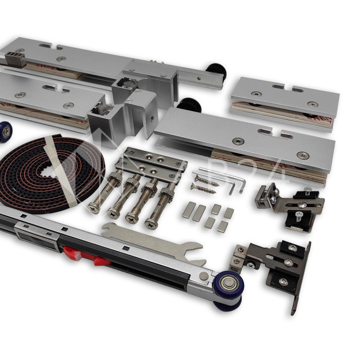Раздвижная система FDS-20.21 телескопическая для трех дверей, одна неподвижная 2+1, алюминий/анодированный