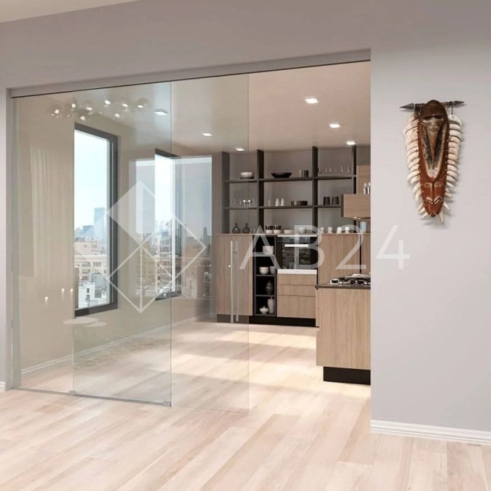 Раздвижная система FDS-20.21 телескопическая для трех дверей, одна неподвижная 2+1, алюминий/анодированный