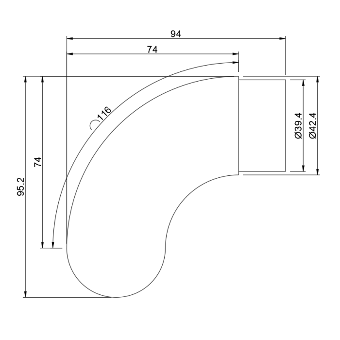 Отвод оконечный FOP-42.04 "капля" для трубы Ø42.4*1.5 мм, GRIT 600, нержавейка/полированный