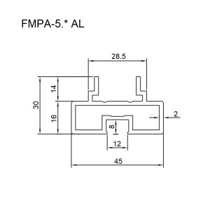 Профиль FMPA-5.6 для стекла верхний, нижний, длина 6 м для раздвижной системы FDS-18, алюминий/черный